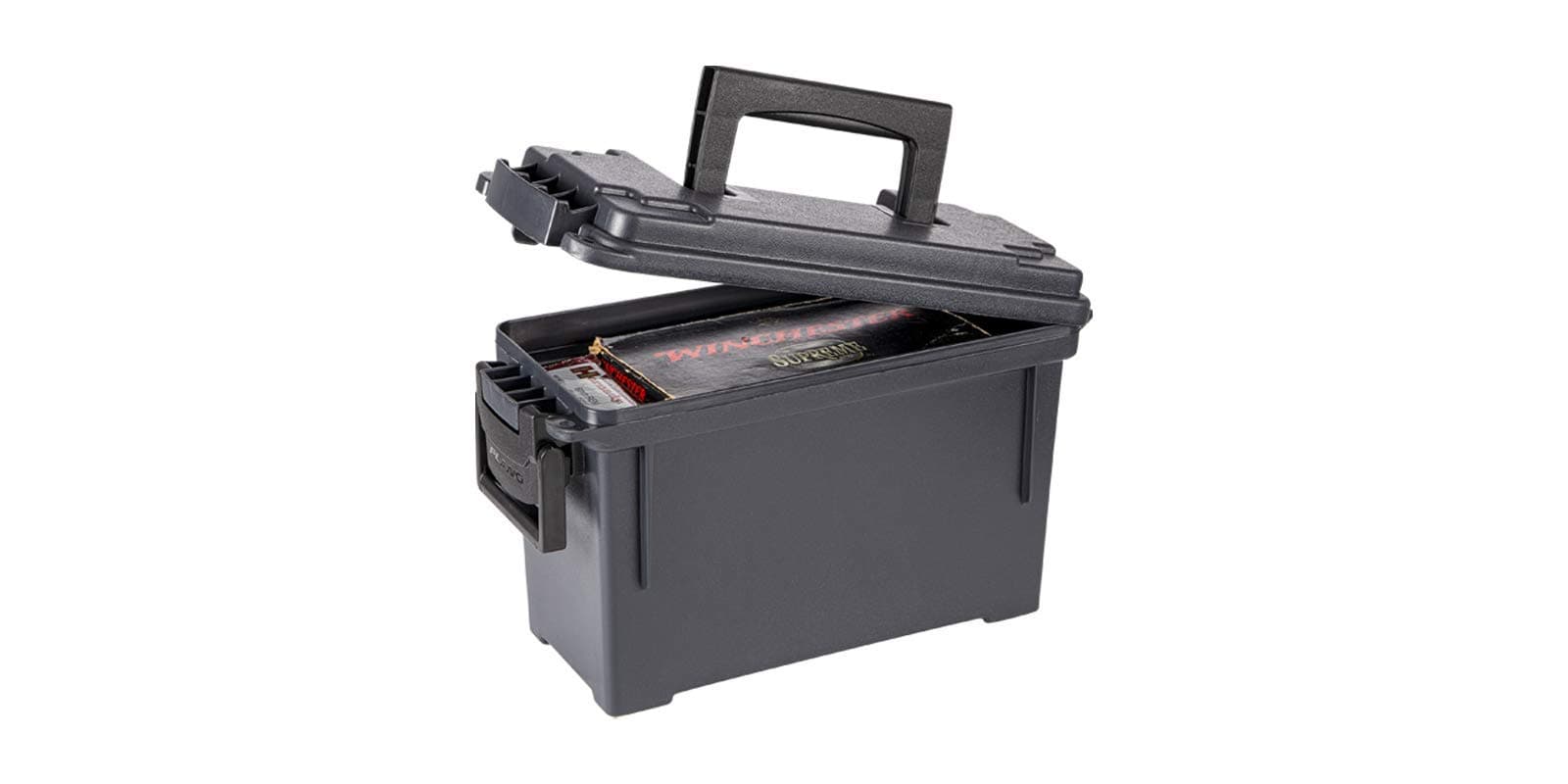Plano Field Ammo Box .30 Caliber, Black, Lockable Ammunition Storage Box with Heavy-Duty Carry Handle, Small Plastic Ammo Crate, Water-Resistant Protection, Holds 6-8 Boxes of Ammo