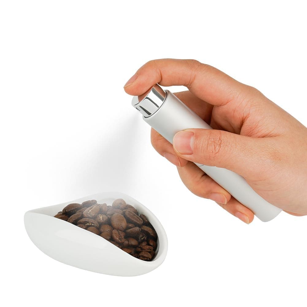 Coffee Bean Dosing Cup & Static Reduction Spray Bottle Kit for Espresso Bar, Ceramic Single Dose Tray for Brewing/Tea, Barista Accessories Set, White