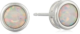 Sterling Silver Genuine and Created Gemstone 5mm Bezel Set Birthstone Stud Earrings