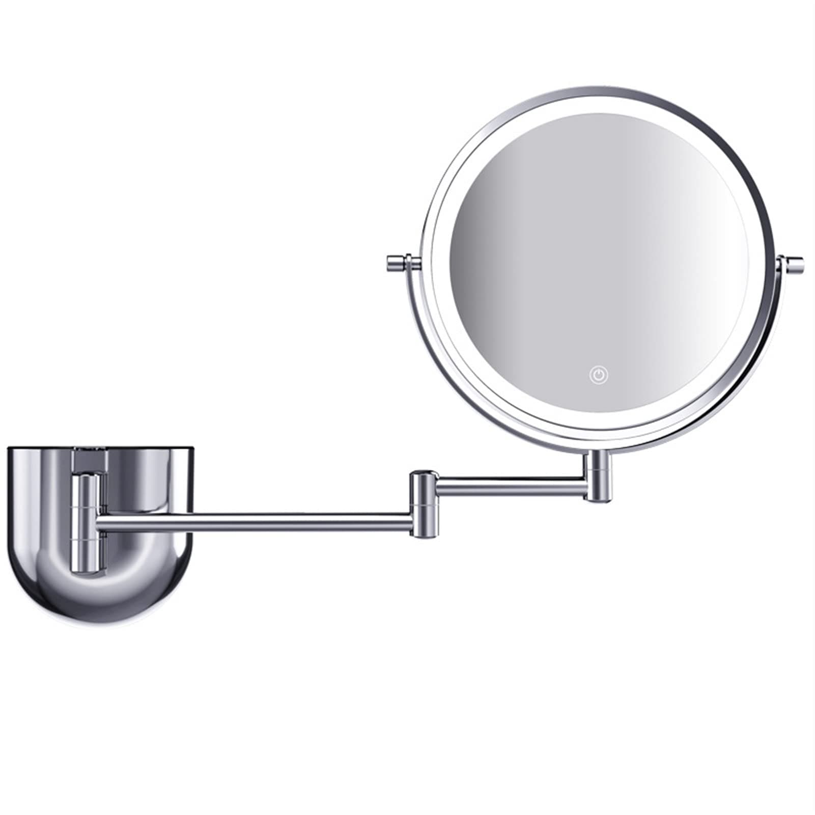 TOBSDWall Mount Makeup Vanity Mirror 5x and 10x magnifying mirror 3-color LED light, 360° rotating dimmable touch screen (Size : Plane mirror+5x magnification)