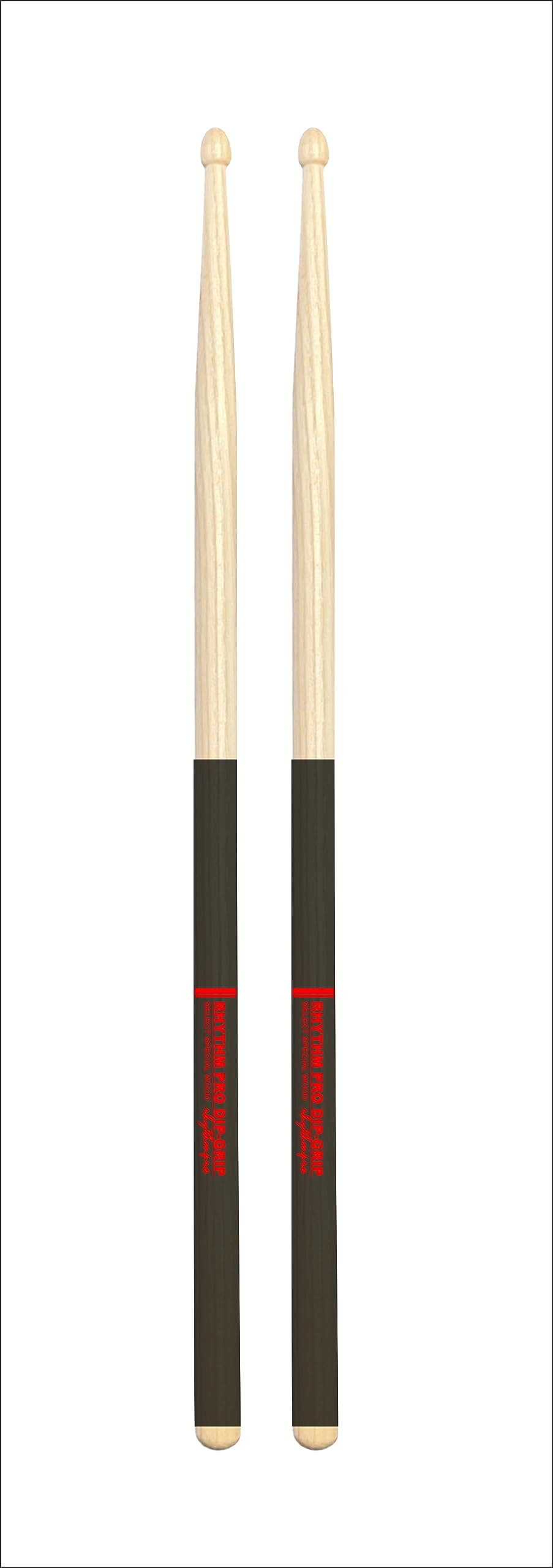 Rhythm Pro Dip Grip DrumSticks With Transperant Rubber Grip Size 7A/5A/5B Maple/Hickory With Carry Pouch Free. (HICKORY 7A, BLACK)