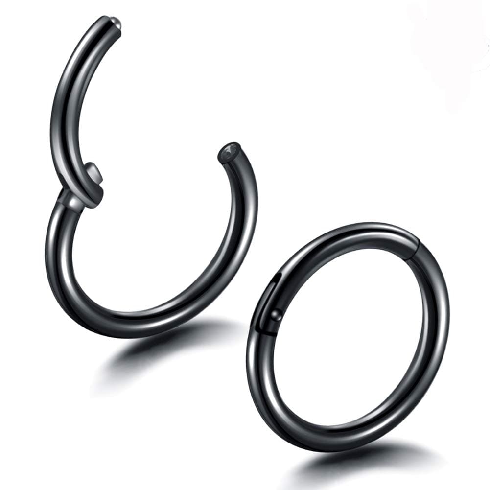 Jusway Nose Ring Piercings Hinged Segment 3/8 (10mm) Titanium Hoop Earring Daith Cartiliage Jewelry 1Pair