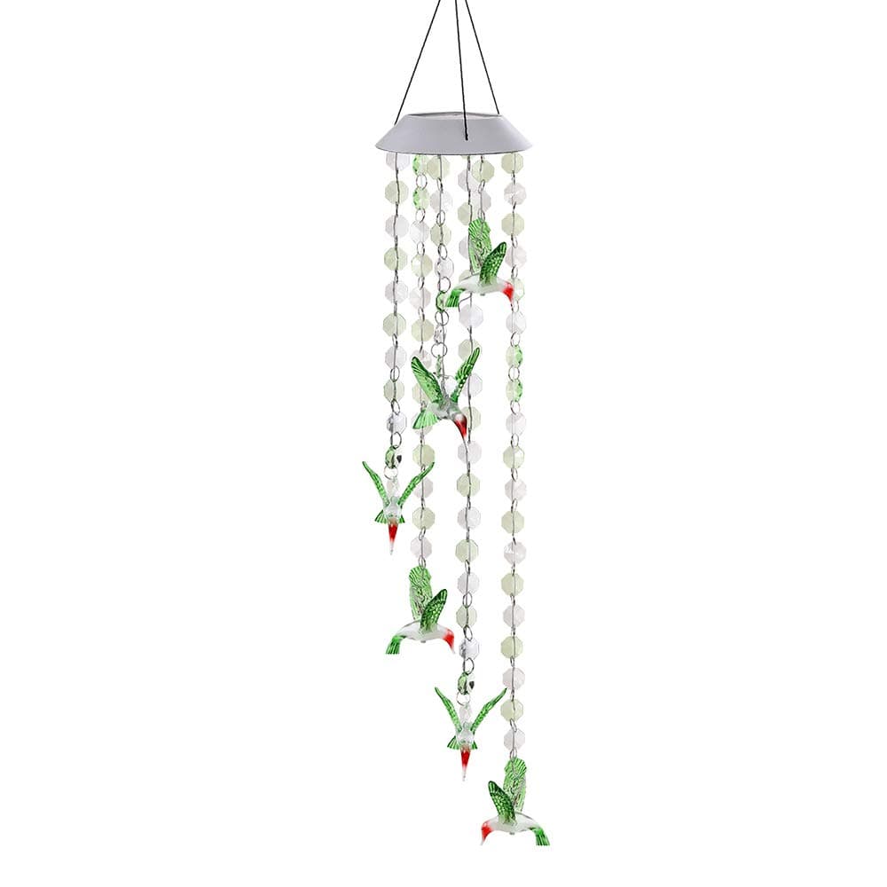 Solar Mobile Bead Wind Chime, Color Changing LED Solar Wind Chime Solar Powered LED Hanging Lamp Wind Chime Light Wind Chimes for Outdoor Indoor Gardening Lighting Decoration Home (Hummingbird)