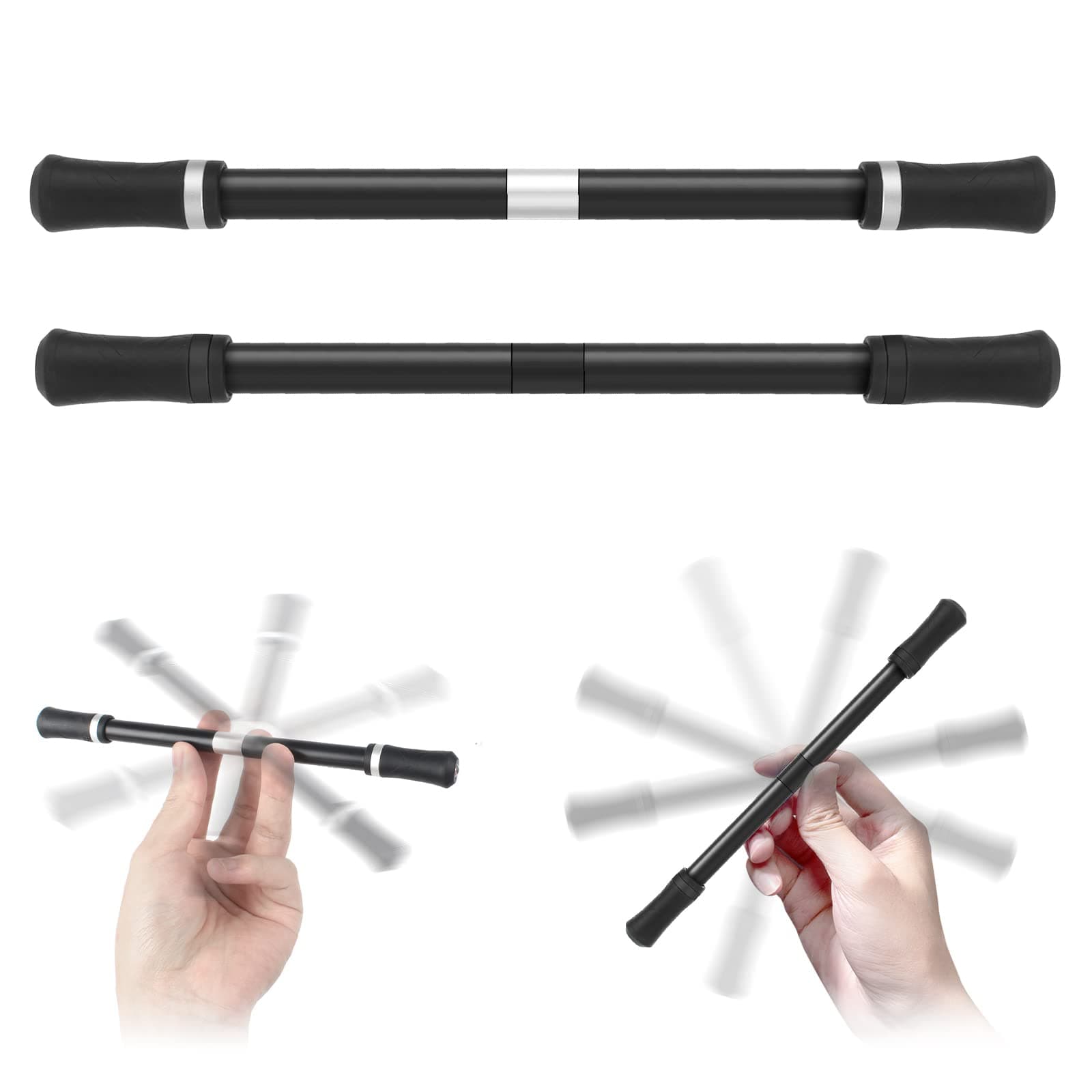 2Pcs Rotating pen Spinning Gaming Rolling Finger pen without Refill for Student Entertainment Office Supplies (2 Colors), Silver, Black