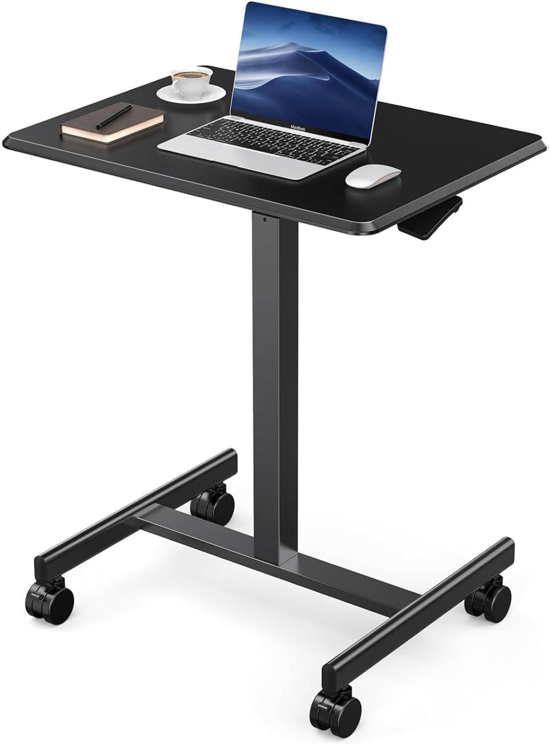 DUMOS Small Standing Desk Mobile Portable Rolling Laptop PC Table Height Adjustable for Computer Workstation Home Office 19" Black