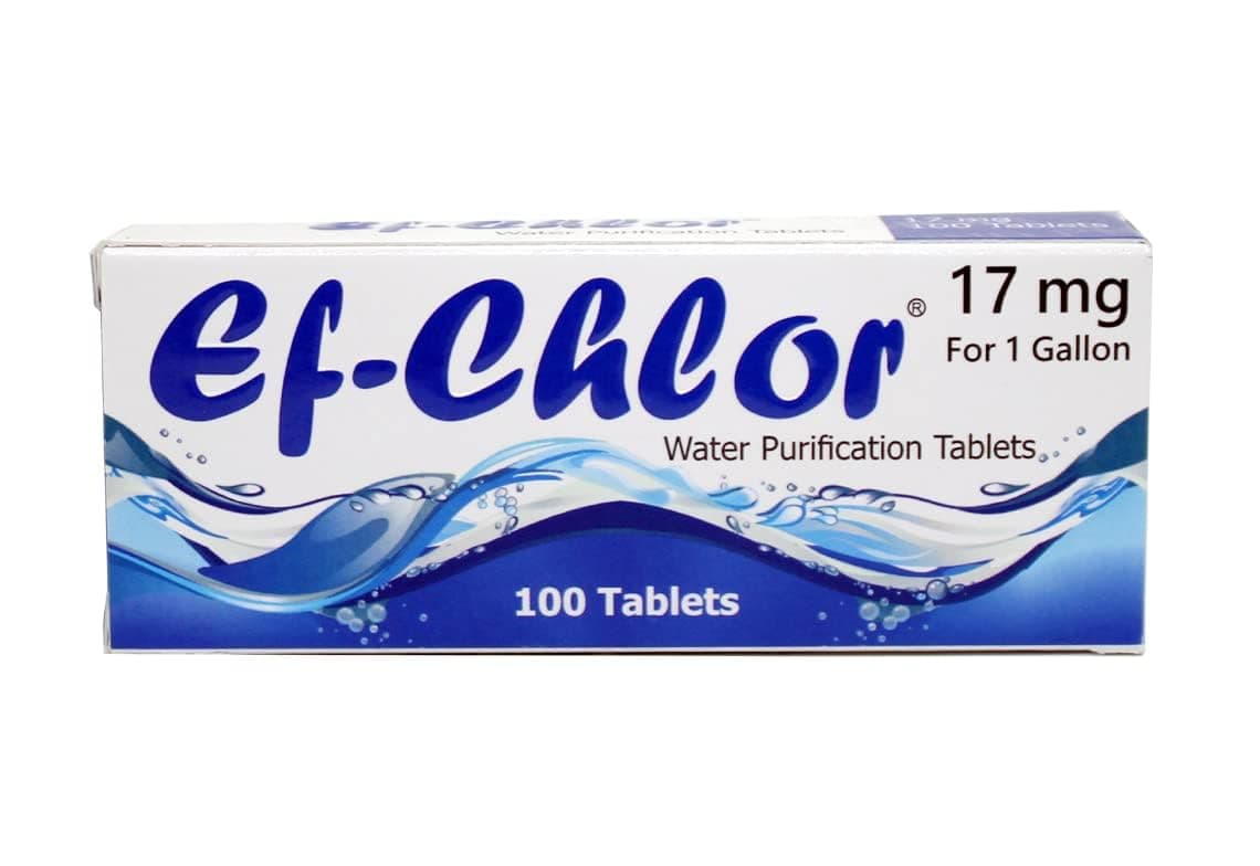 Ef-Chlor 17 Mg Water Purification Tablets - 100 Pack, 1 Tablet Purifies 3-4 Liters, Safe and Reliable Treatment, No Color or Unpleasant Taste, Sterilize Disinfect & Purify