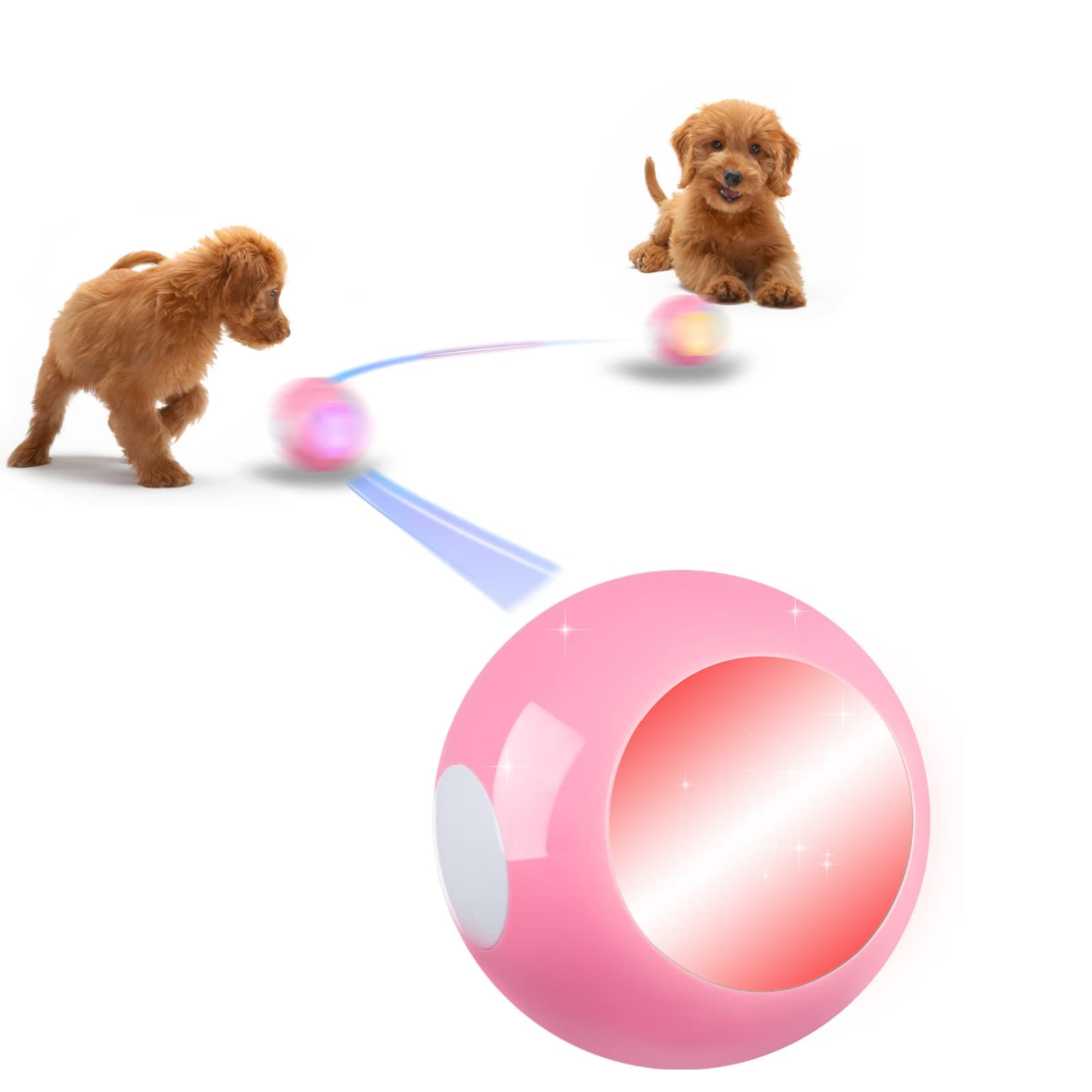 Smart Interactive Dog Toy Ball for Small,Medium,Large Dogs,Cats,Puppies,Automatic Rolling,USB Rechargeable,RGB LED Flashing Light,Durable Wicked Roller Funny Cute Training,Chasing Pet Toys Gift,Pink