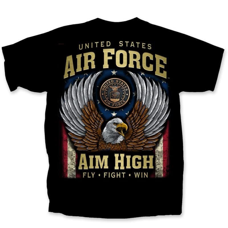 Armed Forces Gear Men's Air Force Aim High Eagle T-Shirt - Official Licensed United States Air Force Shirts for Men (Black)