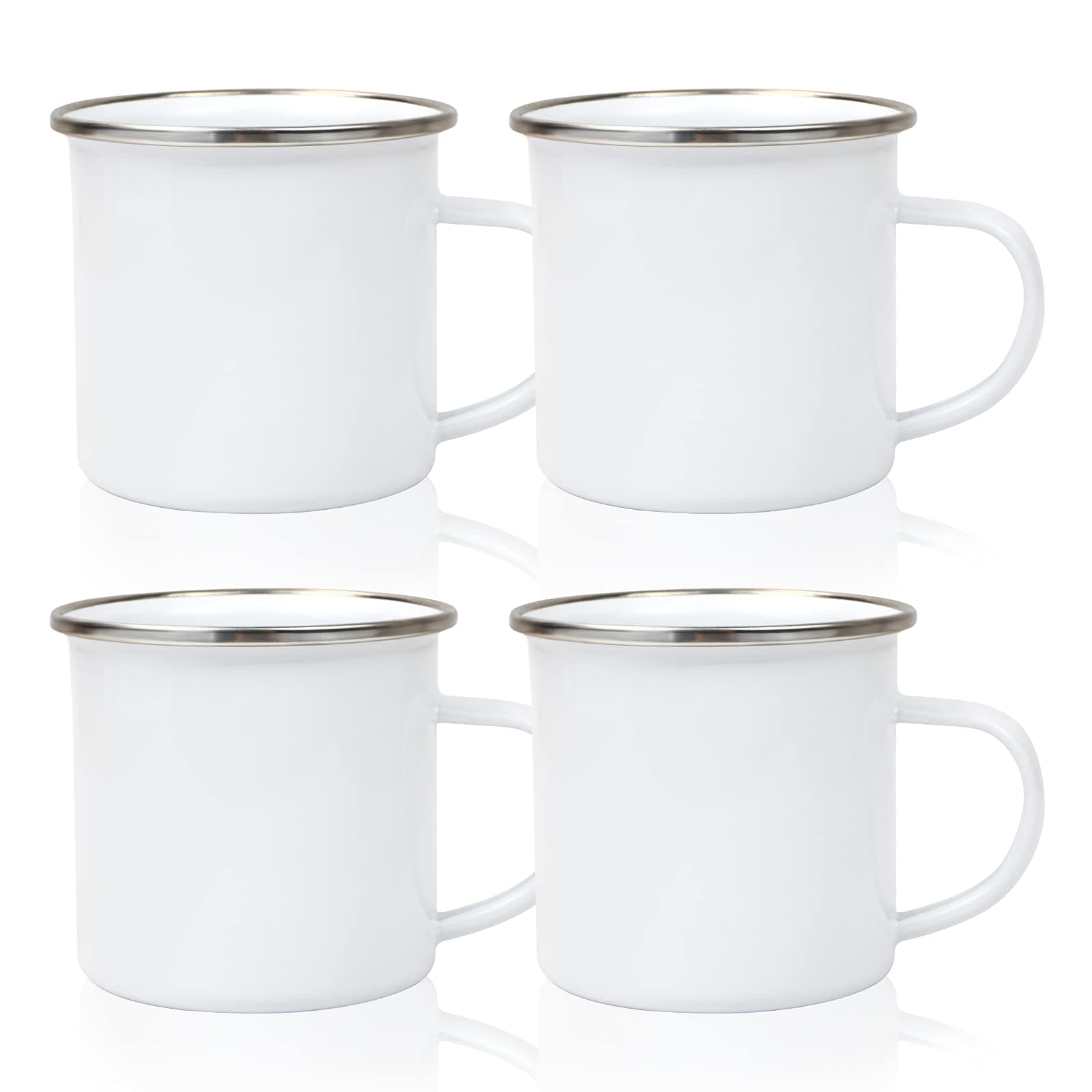 4 Pcs Sublimation Blanks White Enamel Mug 12 OZ with Silver Rim Camping Travel Coffee Metal Mug Can be used as a gift for Christmas Thanksgiving Mother's Day Father's Day