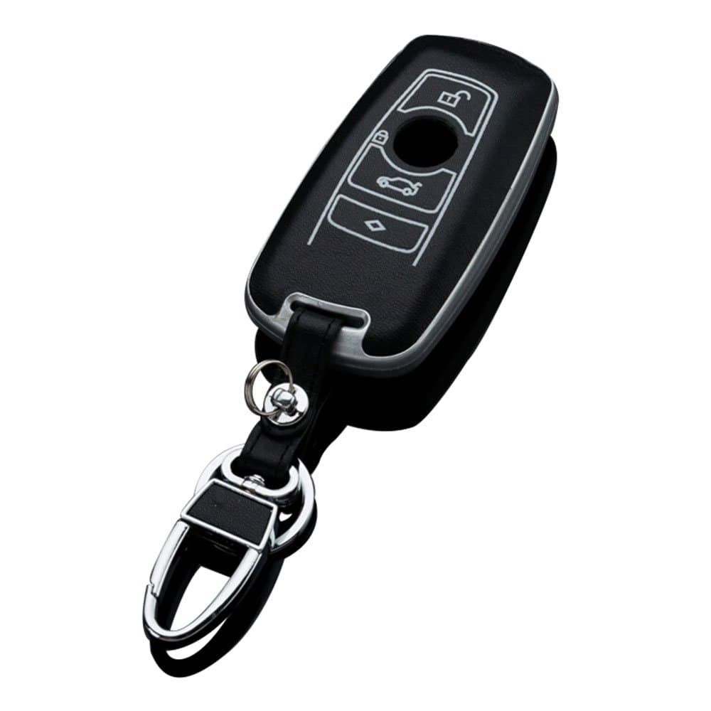 Leather Key Cover Remote Case for 2012 2013 2014 BMW X1 X3 X5 New 7 Series F Classic SmartKeyless Entry Remote Card 4 Button Silver