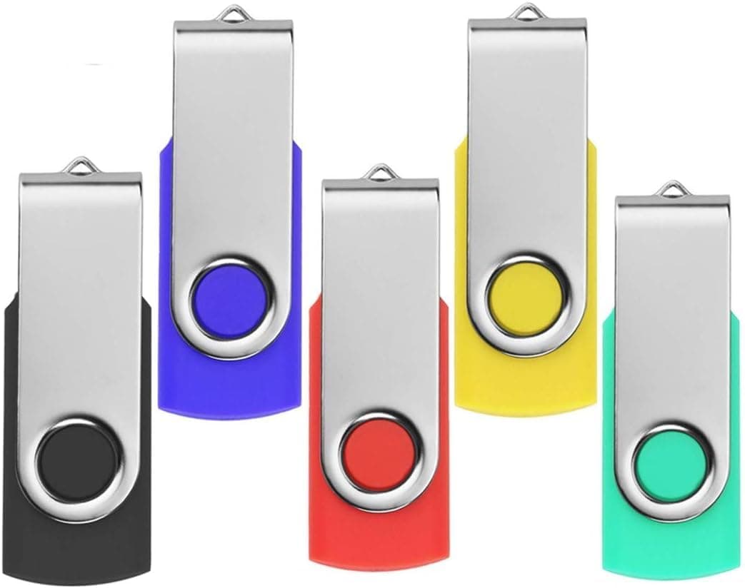 Memory Stick 5 Pack 16GB USB 2.0 Swivel Design Flash Drives Thumb Drive Pen Drive(16GB Black Blue Red Green Yellow)