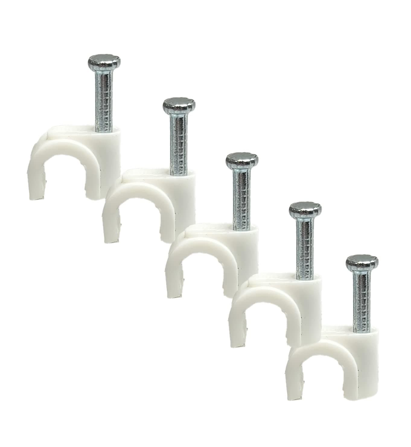 Round White Cable Clips 5mm with Fixing Nails - Packs of 100