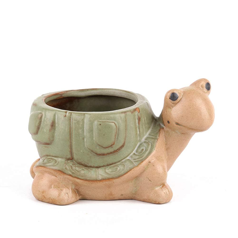 Succulent Pots Turtle Hedgehog Snail Planter Flower Container Mini Ceramic Cactus Plant Pot Rustic Green Animal (Turtle)