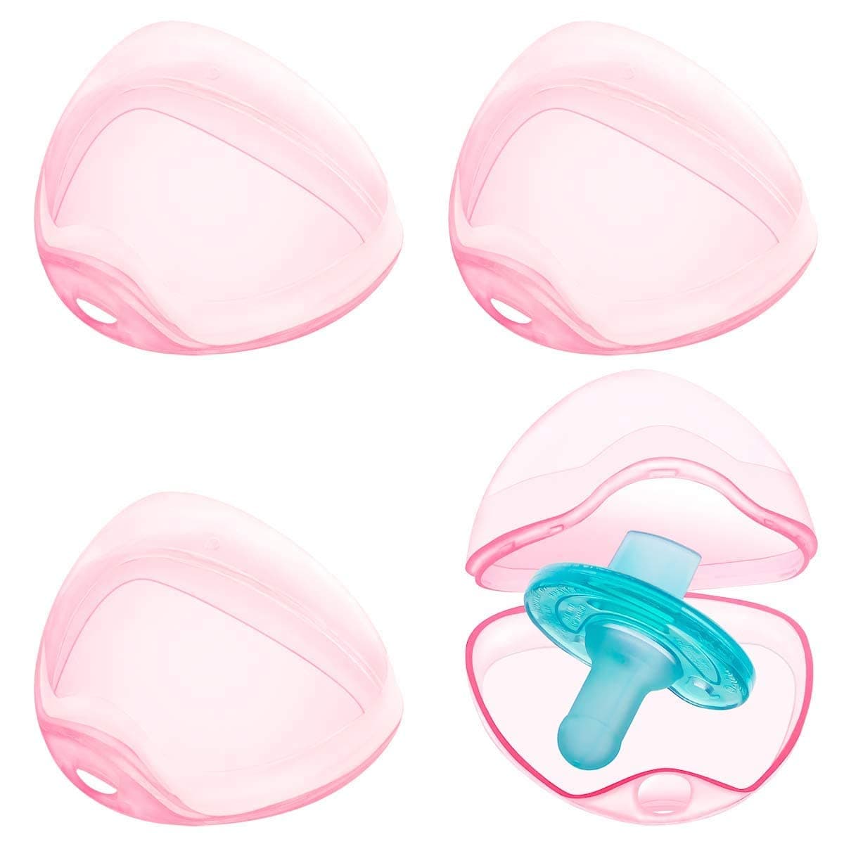 Syosi 4 Pack Dummy Case, Transparent Pacifier Case Soother Pod Holder Box For Kids, Storage Nipple Shield Safe Bpa-Free (Pink)
