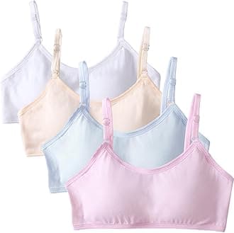 4 Pack Girls Sports Bra Training Bras Underwear with Fixed Bust Pad and Adjustable Strap Teenage Girls Crop Top for Kids 10-18 Years