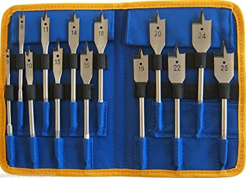 MTL Brand 13pc Flat Bit Set in Storage Pouch: 6/8/10/11/13/14/16/18/19/20/22/24/25mm bits - Free Shipping