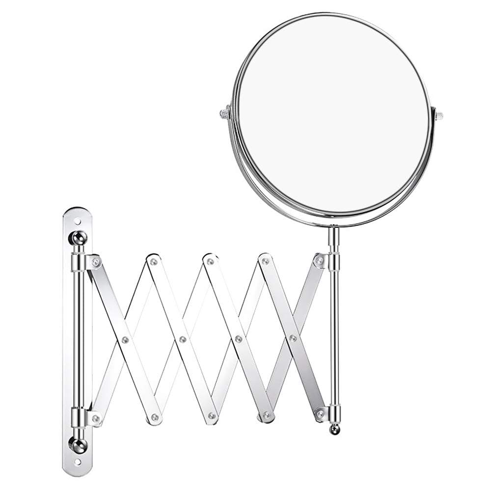 Double-Sided Magnifying Makeup Mirror, 7 Inch Diameter 1X/5X Wall Mounted Extension Adjustable Circle Rotating Function Vanity Makeup Mirror for Bedroom Bathroom Hotel, Chrome