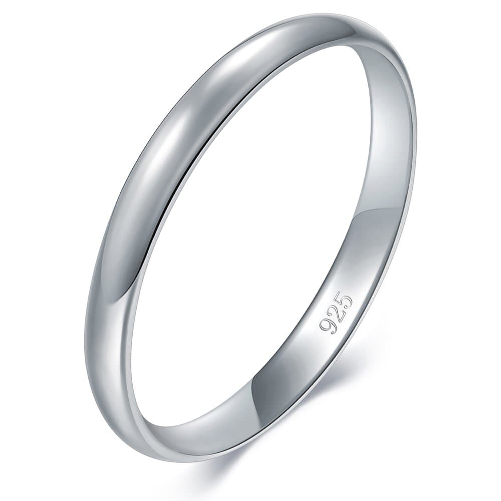BORUO 925 Sterling Silver Ring High Polish Plain Dome Tarnish Resistant Comfort Fit Wedding Band 2mm 3mm Ring 4-12