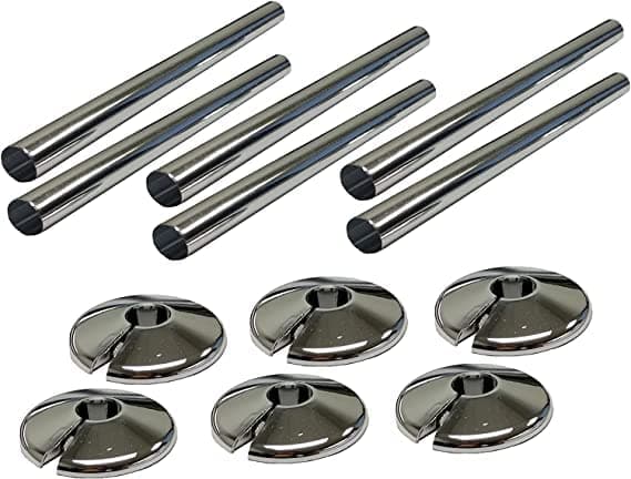 E2trade6 x Radiator Pipe Covers and Pipe Collars in Chrome Effect 15mm x 200mm