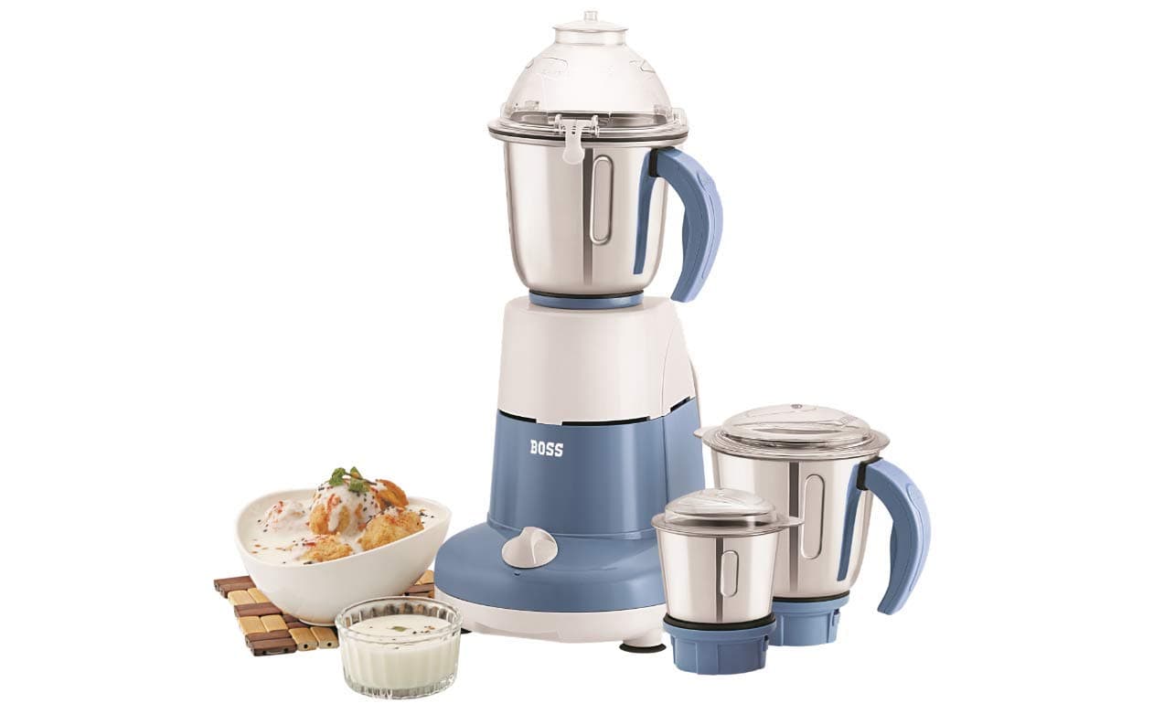 BOSS Excel Pro 3-Jar Mixer Grinder Kitchen Grinding Genius 750 Watt Powerful Motor, 3 Variable Speed with Incher, 110V,Blue