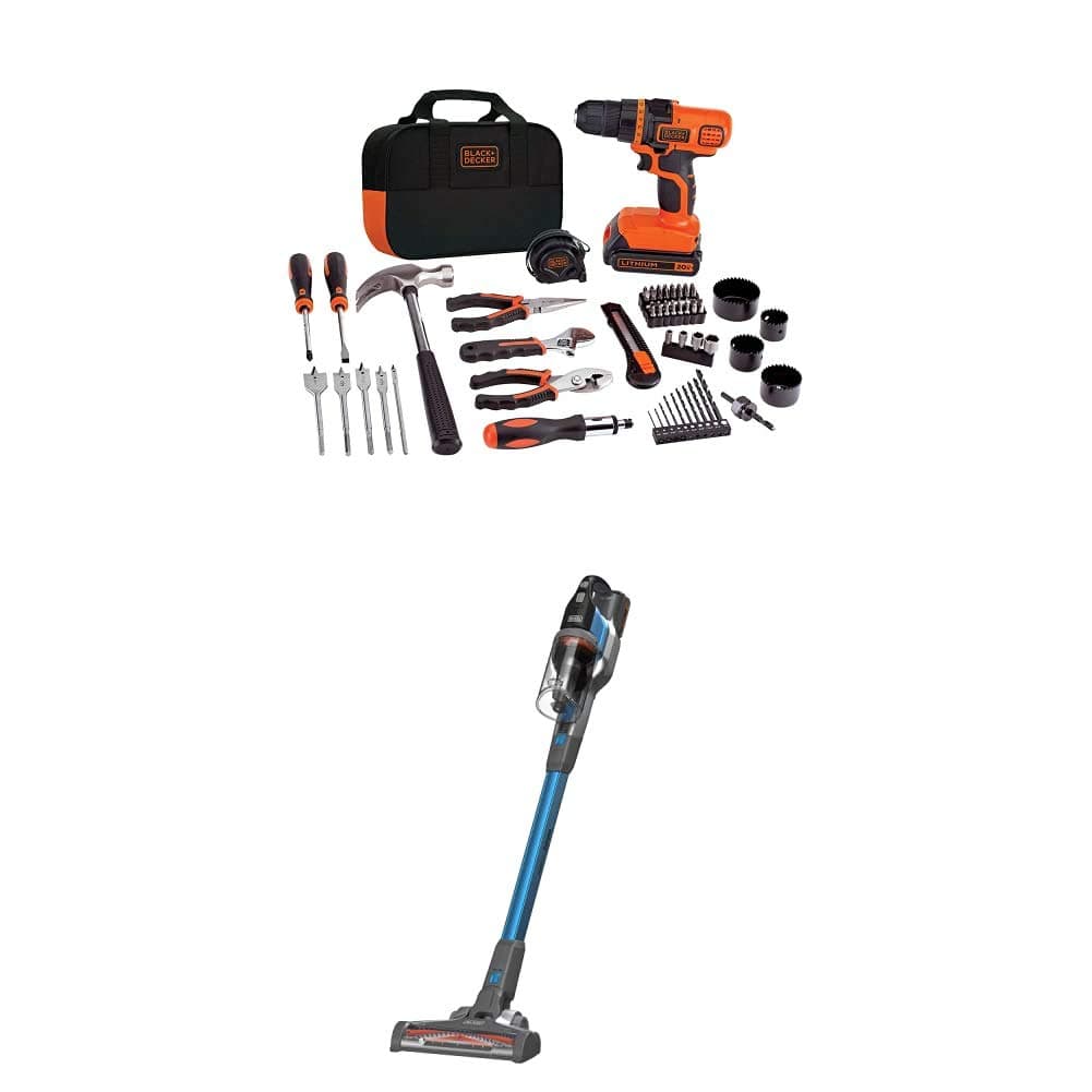 BLACK+DECKER 20V MAX Drill/Home Tool Kit with POWERSERIES Extreme Cordless Stick Vacuum, Blue (LDX120PK & BSV2020G)