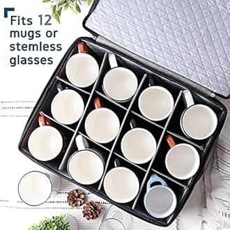 Coffee Mug Storage, 2 Pack Quilted and Stackable Coffee Cup Storage Organizer for Service of 12, Mug Storage Box with Dividers, Mug China Storage Containers Hard Shell for Moving and Seasonal Storage