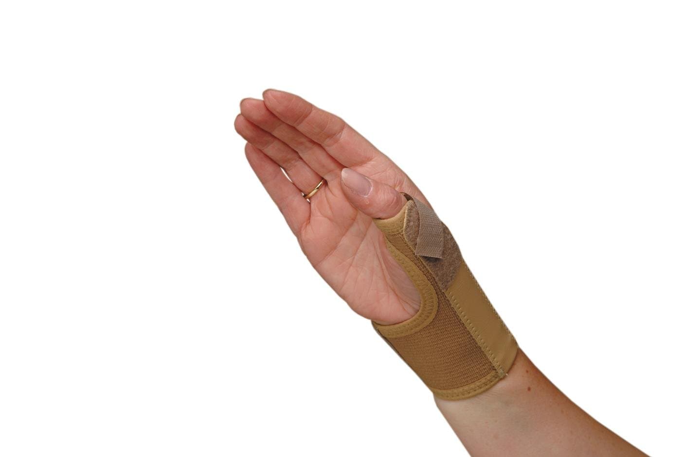 Elastic Thumb Spica, Support, Splint. Beige, Left/Right. for Sprains, Mild Joint Traumas, Arthritis, Sports Injuries, Tendinitis, Bursitis, Thumb Pain, Stabilization. Medically Approved, Large Right