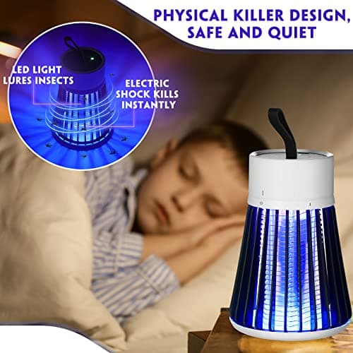 2 Pcs Electric Bug Zapper Bulk Rechargeable Mosquito Killer Fly Zapper Mosquito Trap Outdoor Portable Lamp with USB and Hanging Loop for Home Camp Insect, up to 6 Hours of Battery