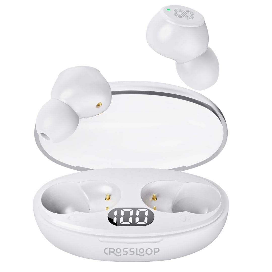 Crossloop Krysta Podz TWS Earbuds with Mic, Touch Control, Bluetooth 5.3, IPX4 Water & Sweat Resistant, Voice Assistant, Auto Pairing, Range 10M, Type C Charging, Immersive Sound. (White)