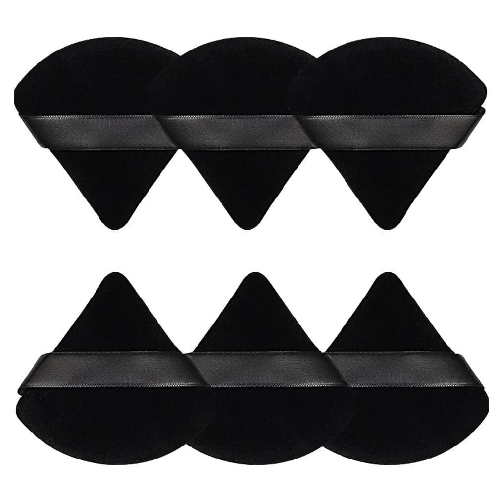 6 Pcs Powder Puff, Face Soft Triangle Makeup Puff Velour Makeup Sponge for Loose Powder (Black)