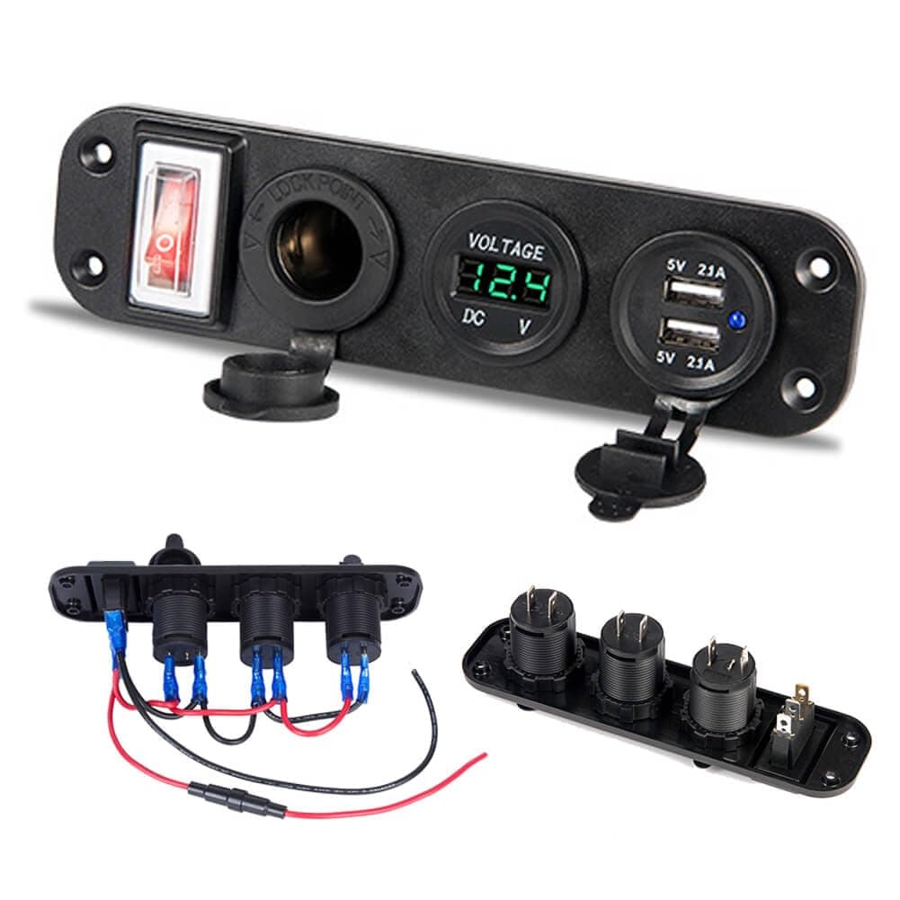 XINCOL Dual USB Car Charger Socket Panel 12V/24V Cigarette Lighter Socket Splitter with LED Digital Voltmeter Safety Toggle Switch for Car Boat Truck RV (Green)