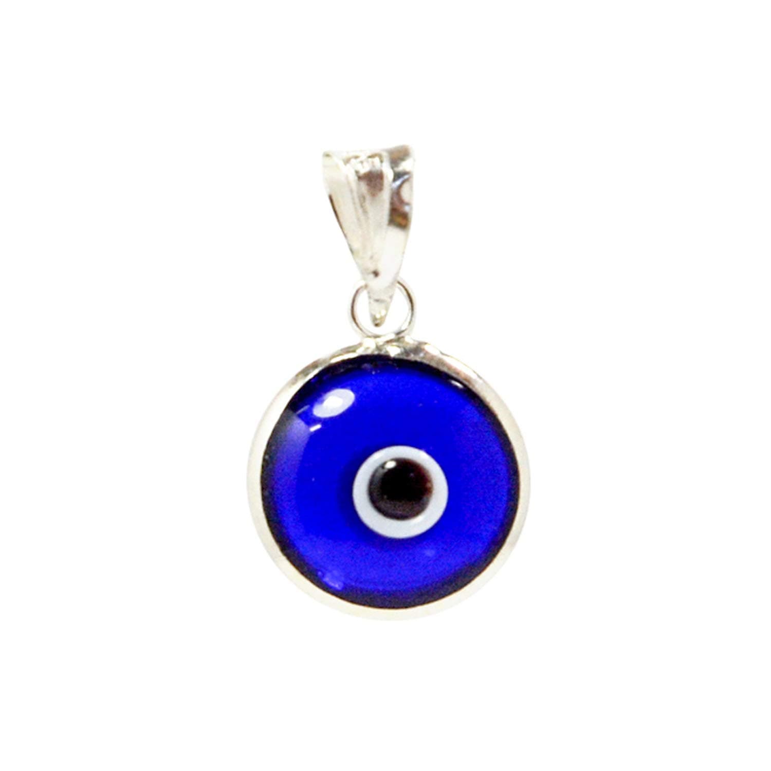 Authentic 925 Sterling Silver 10 MM Round Glass Evil Eye Charm Turkish Protection Pendant DIY - 14 Colors to Choose from