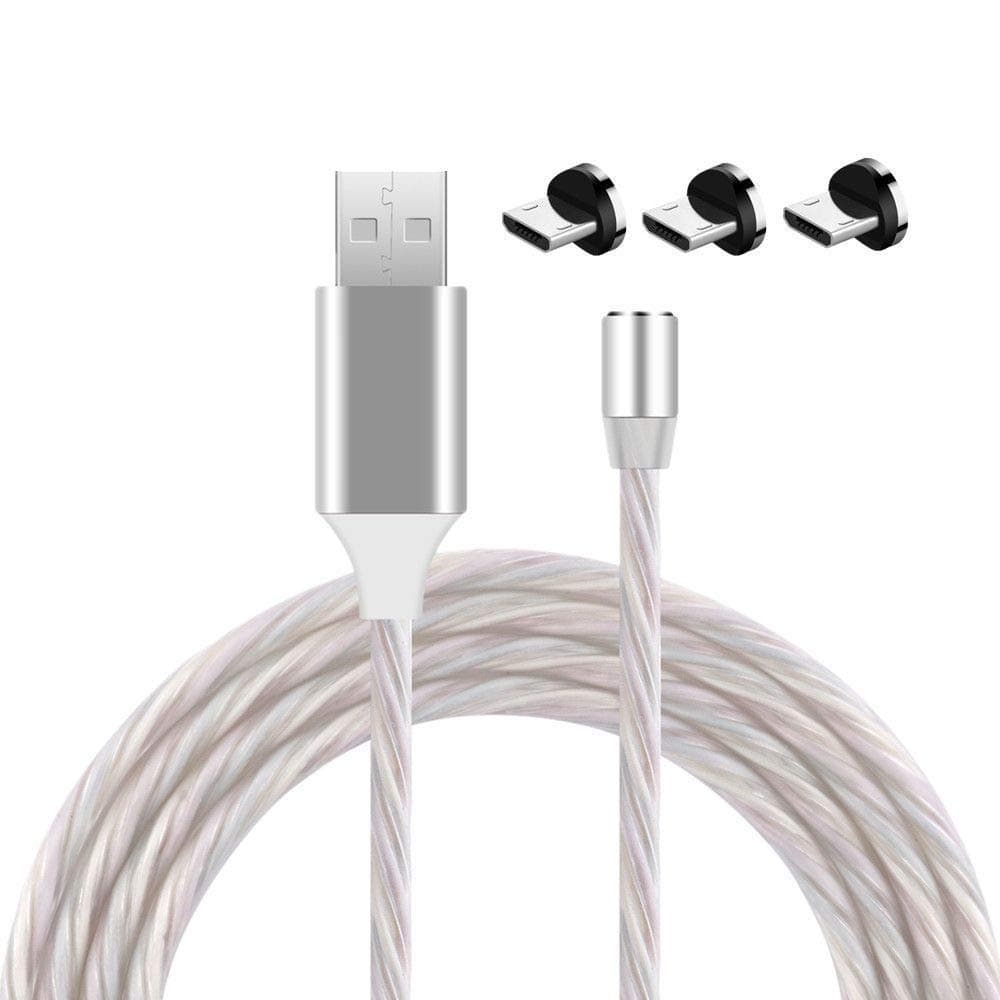 Magnetic USB Charging Cable 3 in 1 Micro USB LED Glowing Phone Charger Cord with 360° Round Plug Compatible with Samsung, HTC, Kindle, and More Micro USB Cell Phones (White, 2m)
