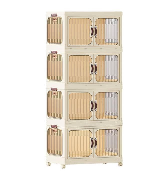 4 Layer Storage Cabinet with Doors, Stackable Plastic Storage Bins with Lid and Wheels, Durable and Spacious Multi-Purpose Cabinet for Home, Office, or Kitchen (White, 53x32x117cm)