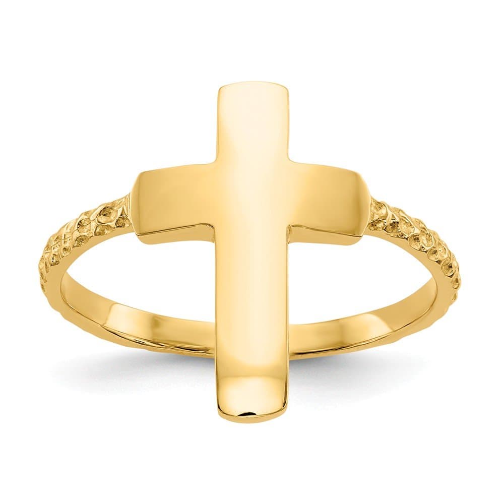 Beautiful 14k Polished Textured Cross Ring
