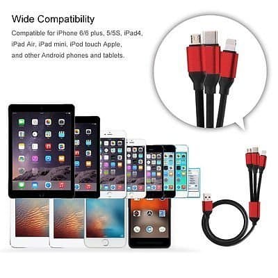 MD ORIGINAL KDM Aironx 3 in 1 Multi USB Cable Charger for Android/iOS Smartphones