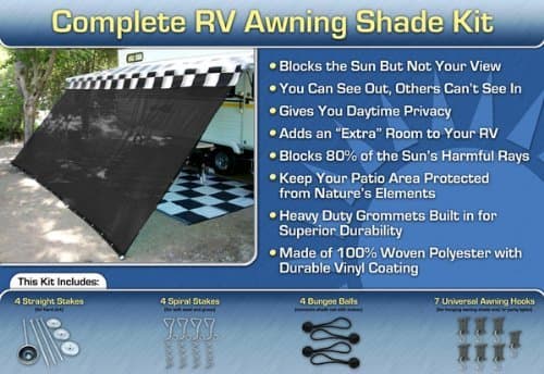 Black RV Awning Shade Net Complete Kit 8 x 10 RV Awning Shade Kit