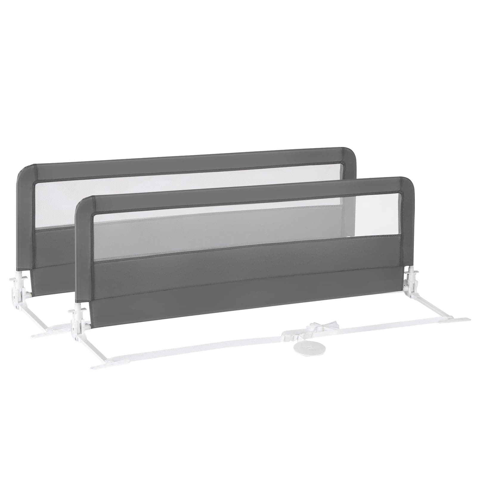 Bed Rail for Toddlers, 2 PCS Extra Long Swing Down Safety Bed Guards w/Straps for Convertible Crib, Kids Twin, Double, Full Size, Queen & King Bed, Folding Bed Rails for Baby (59-Inch, Gray)