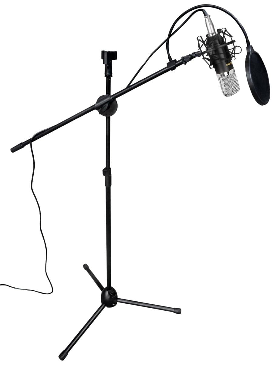 Aokeo Professional Studio Broadcasting / Recording AK-70 Condenser Microphone & AK-107 Folding Type Height Adjustable Microphone Tripod Boom Floor Stand Kit