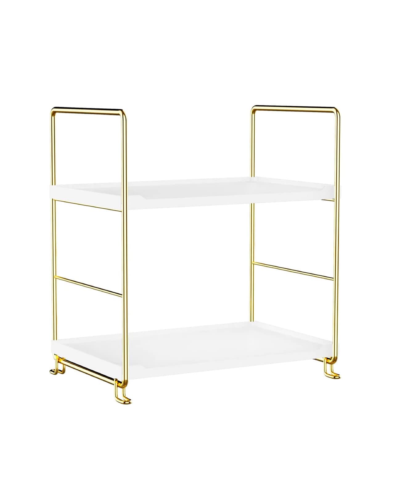 Lemonadeus 2-Tier Standing Rack Kitchen Cabinet Spice Rack Plastic/Metal Vanity Tray Cosmetic Organizer Standing Counter Shelf Skincare Organizer (GOLD)