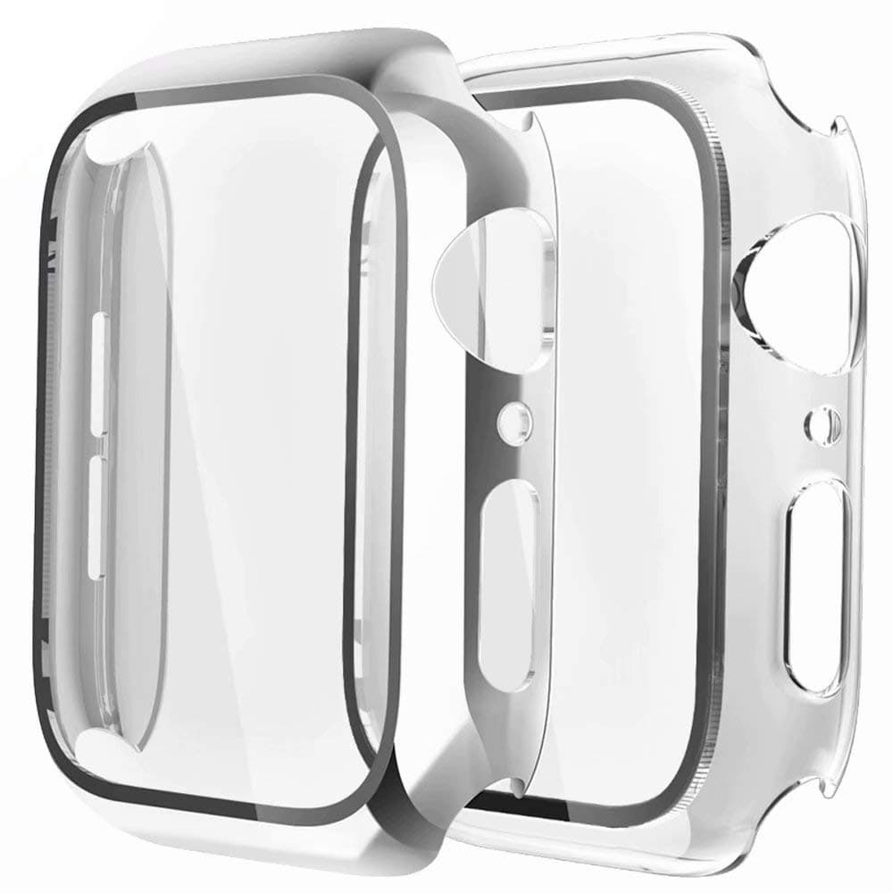 Fengyiyuda 2 Pack Hard Case Compatible with Apple Watch case 38/40/42/44mm with Built-in Anti-Scratch TPU Screen Protector Film,Cover for IWatch Series se/6/5/4/3/2/1,Silver/Clear,40MM
