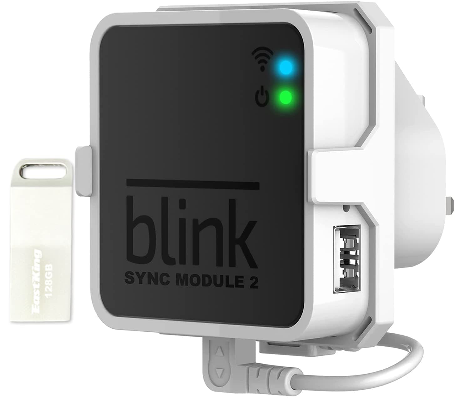 128GB USB Flash Drive and Outlet Mount for Blink Sync Module 2, Save Space and Easy Move Mount Bracket Holder for Blink Outdoor Blink Indoor Security Camera System (White)