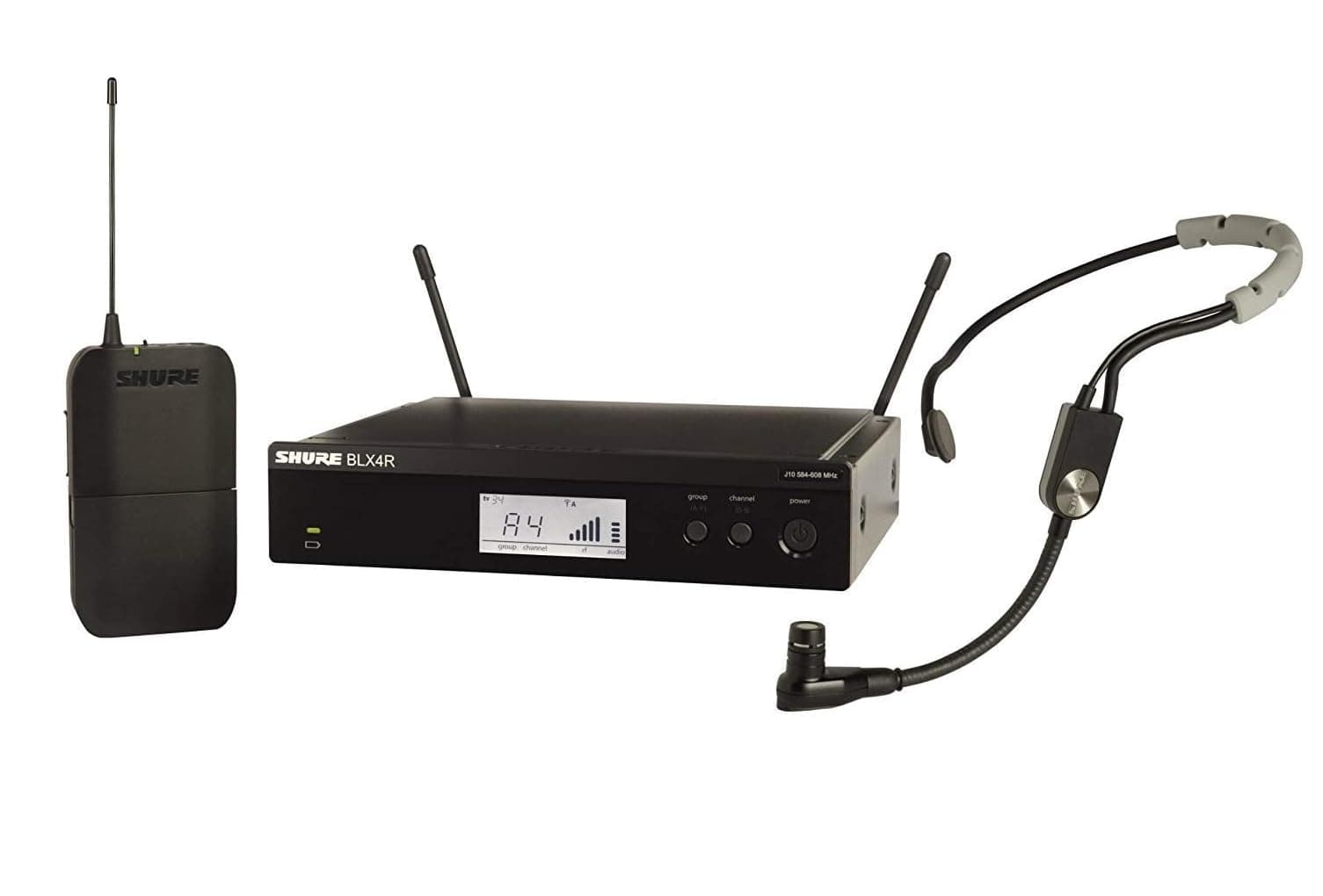 Shure BLX14R/SM35 Wireless Microphone System with BLX4R Rack Mount Receiver, BLX1 Bodypack and SM35 Headset Condenser Mic for Hands-Free Audio, Perfect for Active Performers - H11 Band