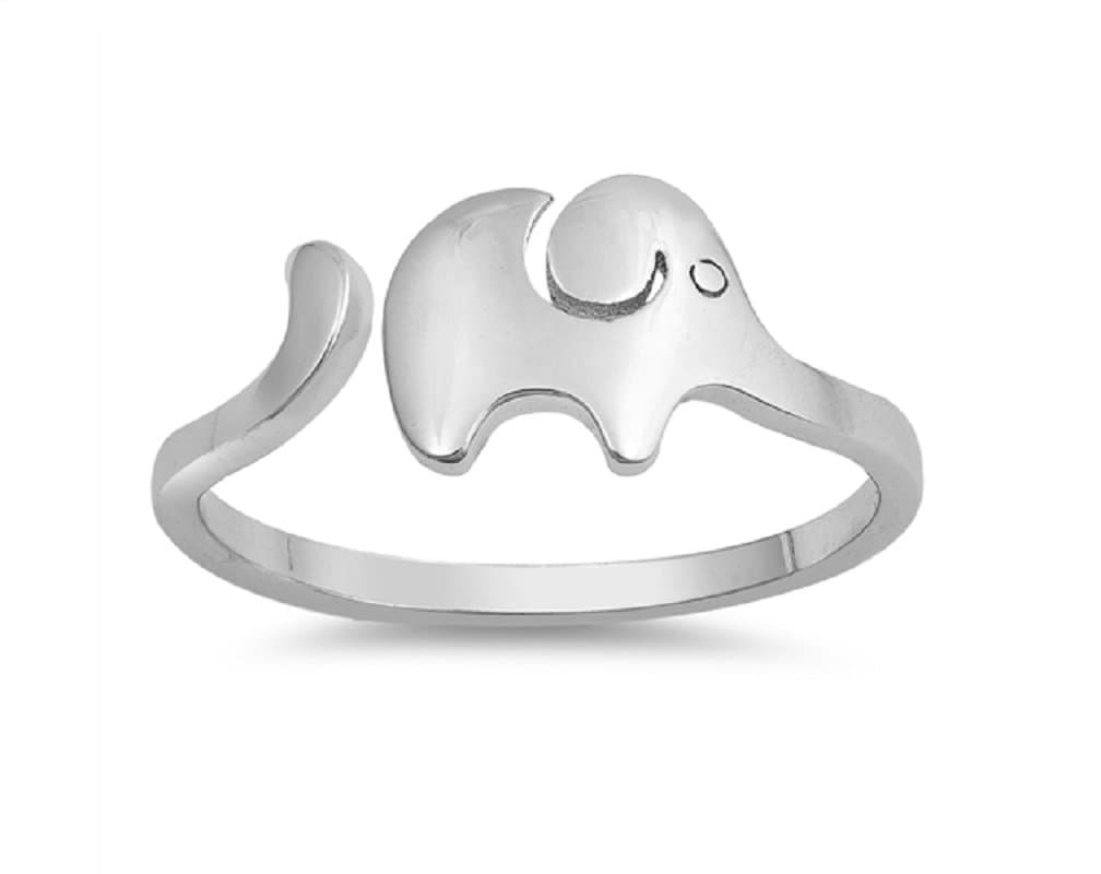 CloseoutWarehouse 925 Sterling Silver Plain Little Elephant Adjustable Ring