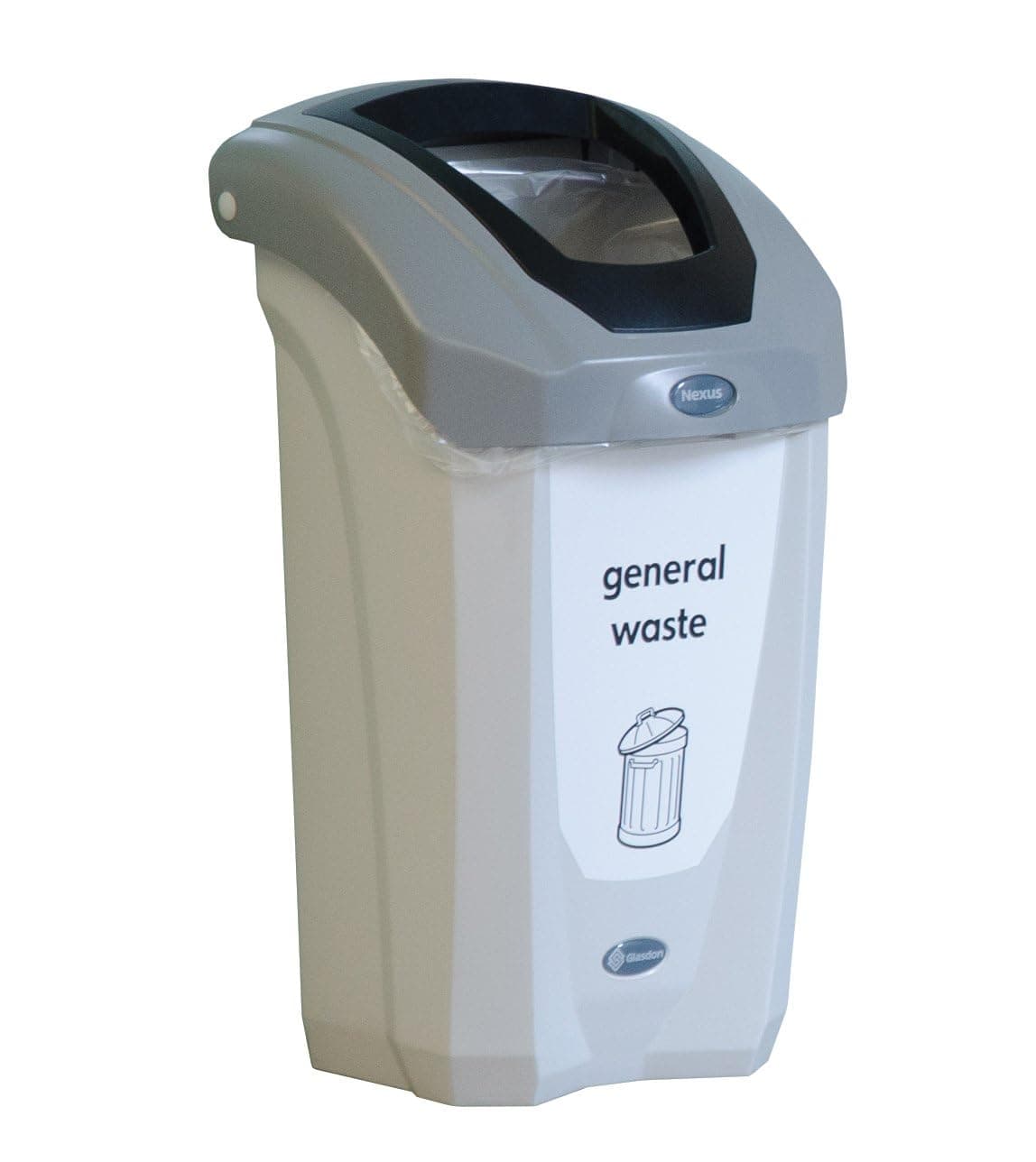 Nexus 30 General Waste Bin (Grey, Black & White) – Plastic Bin for Non-Recyclable Waste – Compact 30-Litre General Waste Container – Open Top