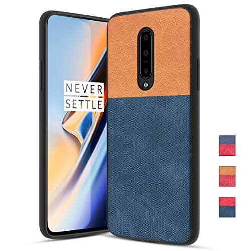 OnePlus 7 Pro Case, Oneplus 7 Pro 5G Case with Dual Layer Shockproof Half PC Back & TPU Soft Jeans Lines Full-Body Protective Armor Scrape Proof Heavy Duty case, Orange+Blue