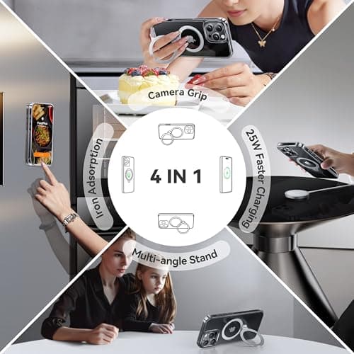 CASEKOO 360 Spin Max Magnetic Titanium Stand for iPhone 16 Pro Max Case [Fit with Magsafe][16FT Military Protection] [No-Yellow Crystal Clear] Slim Frame Titanium Alloy Sturdy Stand 6.9'', Clear