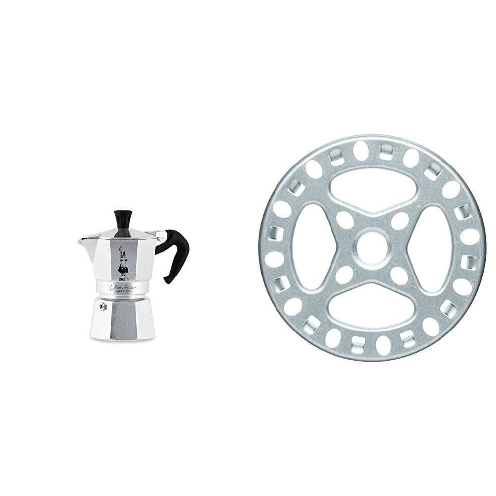 Bialetti Moka Express Espresso Maker, 2 Cup,Silver & KitchenCraft Galvanised Iron Gas Ring Reducer, 12 cm (4.5”)
