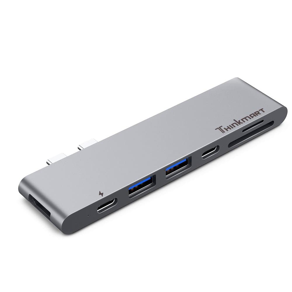 USB C HUB, Thinkmart Thunderbolt 3 USB C Adapter for 2016/2017 MacBook Pro, 40GB/S Thunderbolt 3, 4K HDMI, 2 USB3.0 Ports, microSD/SD Card Reader and Pass-Through Charging(Space Gray)