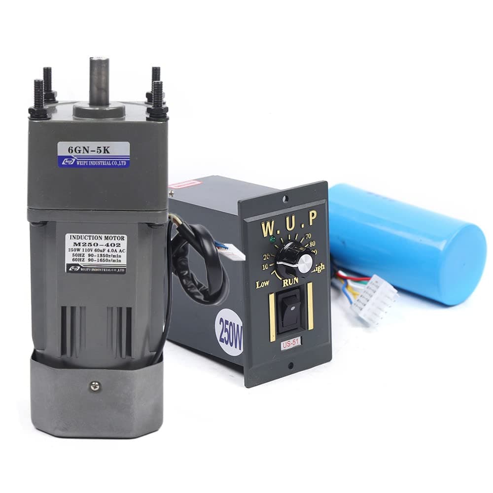 110V AC Gear Motor with Speed Controller, Variable Speed Gear Motor Single-Phase High Torque Adjustable Gear Reduction Motor 0-270RPM 250W 5K(Reduction Ratio 1:5)